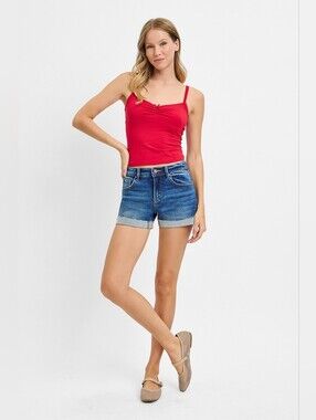 RISEN Low Rise Daek Wash Cuffed Denim Shorts Stretch Shorty Classic Various NEW